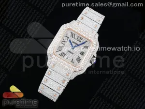 Santos 40mm Full Diamonds SS/RG TWF SS Diamonds Roman Dial on Bracelet MIYOTA 9015