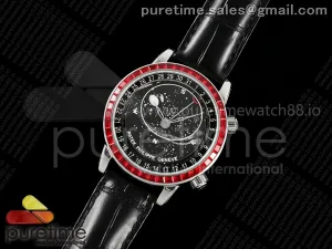 Grand Complications 6102 SS 3KF Red Diamonds Bezel Black Dial on Black Leather Strap A240