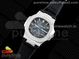 Nautilus 5712 SS PPF Esfera azul en correa de cuero negro A240 V2