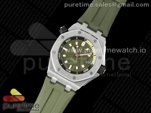 Royal Oak Offshore Diver 15720 SS APSF Cadran vert sur la courroie en caoutchouc vert A4308