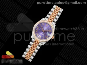 DateJust 31 Ladies Diamonds Bezel SS/RG THB Purple Roman Dial on Jubilee Bracelet A2236