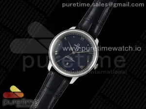 De Ville Date SS MKF Deep Esfera azul en correa de cuero negro A8800