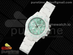 Daytona AET White Solid Ceramic Case and Bracelet Avocado Green Dial N6F DD4801