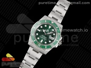 Submariner 116610 LV Verde de cerámica ZZF 904L en la pulsera SS SA3135 V3