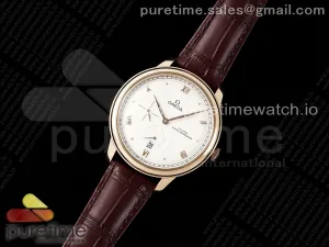 De Ville Power Reserve RG MKF Esfera blanca en correa de cuero marrón A8810