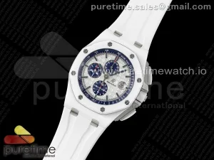 Royal Oak Offshore 44mm Cadran blanc APF en céramique sur la sangle en caoutchouc A3126