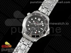 Seamaster Diver 300M SS Black Ceramic Bezel JVSF Black Dial on SS Bracelet A2824