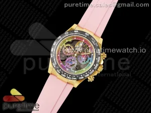 Blaken Daytona RG Carbon Bezel GETF Skeleton Rainbow Dial on Pink Rubber Strap SA4130
