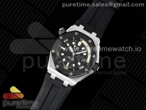 Royal Oak Offshore Diver 15720 SS APSF Cadran noir Lunette en céramique sur Bracelet en caoutchouc noir A4308