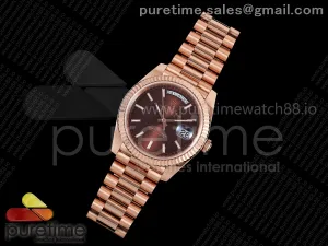 Day Date 40 RG TMF Brown Stick Dial on President Bracelet VR3255