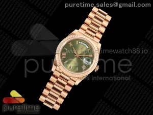 Day Date 40 RG TMF Green Roman Dial on President Bracelet VR3255 (220g)