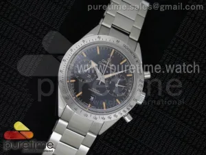 Speedmaster '57 Co-Axial OMF Schwarzes Zifferblatt Braune Markierungen auf SS-Armband A9300 (Schwarze Balance-Rad)