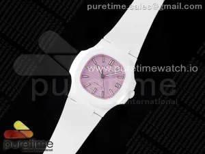 AET Nautilus 5711 White Ceramic AMGF Pink Dial on White Rubber Strap MIYOTA 9015