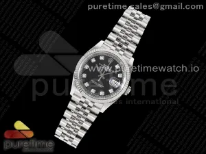 DateJust 36 126234 Clean 904L Steel Black Diamonds Dial on Jubilee Bracelet VR3235