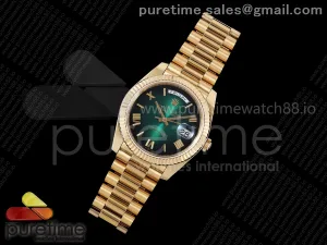 Day Date 40 YG TMF Green Ombre Roman Dial on President Bracelet VR3255