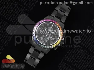 Daytona All Schwarze PVD TWF Regenbogen Diamanten Lünette Schwarzes Zifferblatt auf PVD Armband SA4130