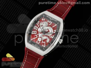 Vanguard V45 SS ABF Silver Dragon Dial on Red Gummy Strap A2824