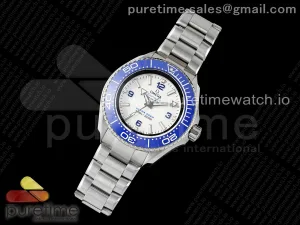 Seamaster 6000M Ultra Deep SS TF Weiße Zifferblatt blaue Keramik Lünette auf SS Armband A2824