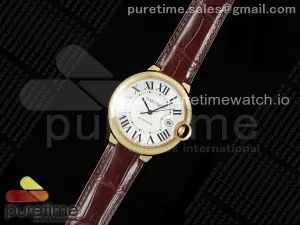 Ballon Bleu 42mm YG AF White Texture Dial on Brown Leather Strap A2824 V5