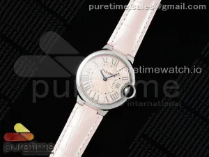 Ballon Bleu 33mm SS AF Pink Textured Dial on Pink Leather Strap Ronda Quartz