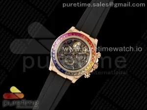 Blaken Daytona RG Rainbow Bezel GETF Skelett Candy Zifferblatt auf schwarzem Gummiband SA4130