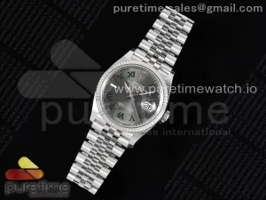 DateJust 36 126234 Clean 904L Steel Gray Dial Green Roman Markers on Jubilee Bracelet VR3235