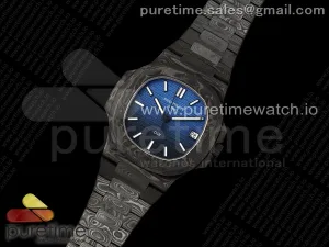 Nautilus 5711 DIW Quadrante in carbonio DIWF nero/blu textured su bracciale in carbonio 324CS