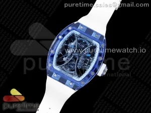 RM53-02 Quadrante trasparente blu Tourbillon RFF scheletro su cinturino in gomma trasparente V2