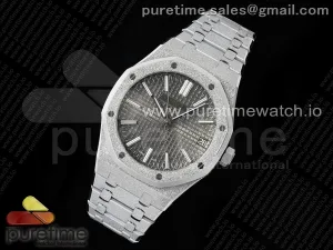 Royal Oak 41mm 15500 Gefrorenes SS APSF Grau strukturiertes Zifferblatt auf SS-Armband SA4302 V2