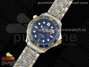 Seamaster Diver 300M SS/YG Blue Ceramic Bezel JVSF Blue Dial on SS/YG Bracelet A2824