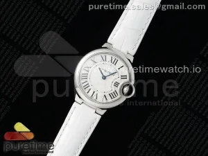 Ballon Bleu 33mm SS AF White Textured Dial on White Leather Strap Ronda Quartz