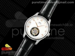 Portugieser Tourbillon SS RMS White/RG Dial on Black Leather Strap
