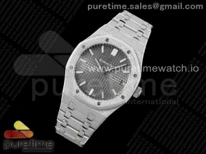 Royal Oak 41mm 15500 Gefrorenes SS APSF Grau strukturiertes Zifferblatt auf SS-Armband SA4302