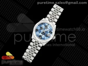 DateJust 31 Ladies Fluted Bezel SS THB Blue Flower Dial on Jubilee Bracelet A2236