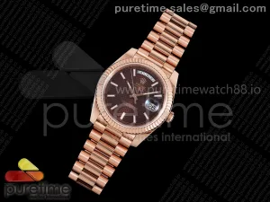 Day Date 40 RG TMF Brown Textured Stick Dial on President Bracelet VR3255
