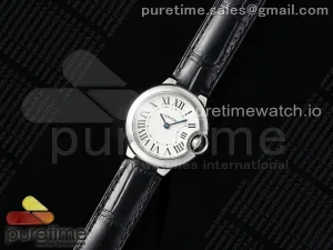 Ballon Bleu Ladies 28mm SS AF White Dial on Black Leather Strap Ronda Quartz