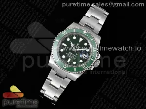 Submariner 40mm 116610 LV Cerámica verde 904L acero RAF A2824