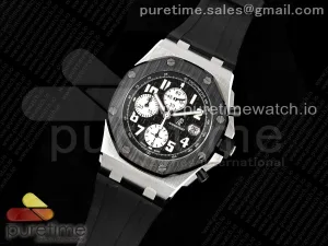 Royal Oak Offshore 42mm SS APF Black Dial White Markers Ceramic Bezel on Black Rubber Strap A7750