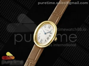 Baignoire Watch YG AF Weißes Zifferblatt auf braunem Kroko-Band RONDA Quartz