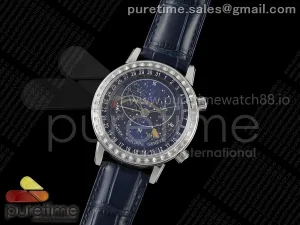 Grand Complications 6102 SS GRF Blue Dial Diamonds Bezel on Blue Leather Strap A240