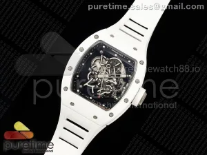 RM055 White Ceramic DF Black Inner Bezel on White Rubber Strap RMUL2 (Free Sprung)