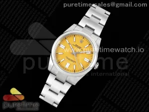 Oyster Perpetual 124300 41mm Clean 904L Stahl gelbes Zifferblatt VR3230