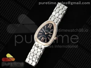 Serpenti Seduttori SS BVF Black Dial RG Diamonds Bezel on SS Bracelet ETA Quartz