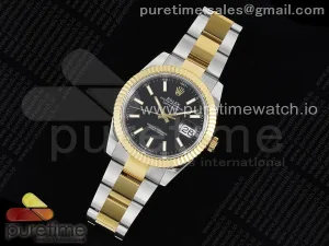 DateJust 41 126333 SS/YG JDF 904L Stahl Schwarzes Stick Zifferblatt auf SS/YG Oyster Armband VR3235
