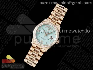 Day Date 36 RG TWSF Blue Roman Diamonds Dial Diamonds Bezel on RG Bracelet A2836