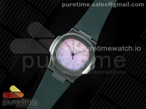 AET Nautilus 5711 Green Ceramic AMGF Purple/Pink Dial on Green Rubber Strap MIYOTA 9015