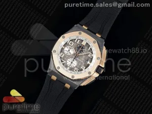 Royal Oak Offshore 44mm Black Ceramic TKF Gray Dial RG Bezel on Black Rubber Strap A3126