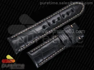 Panerai 24/22 75/115 Bracelet en cuir crocodile noir véritable blanc pour PAM111,312,359 etc