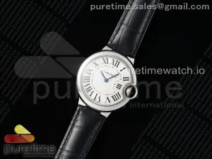 Ballon Bleu 33mm SS AF White Textured Dial on Black Leather Strap Ronda Quartz