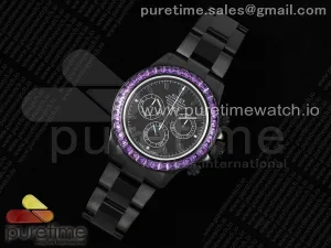 Daytona All Schwarze PVD TWF Purple Diamanten Lünette Schwarzes Zifferblatt auf PVD Armband SA4130